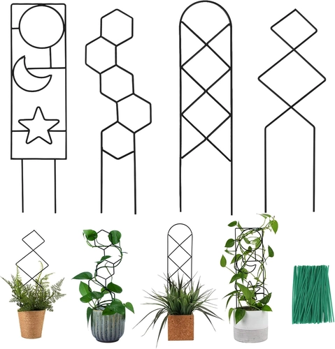 Foto de Plant Trellis for Climbing Plants Indoor, 15.94Inch Small Garden Metal Houseplant Trellis for Potted Plants Outdoor with 4 Patterns for Vine Ivy Flower Plant Support Lover GIF Lattice