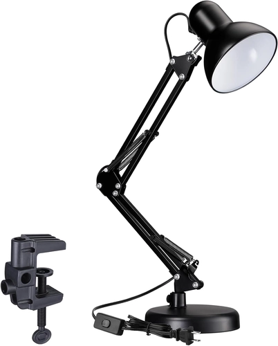 Foto de TORCHSTAR Metal Desk Lamp with Clamp, Swing Arm , Architect Adjustable Gooseneck Table Lamp, Clip Desk Lights for Home Office, Work, Study, Reading, E26 Base, Multi-Joint, Black