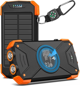 Image of BLAVOR Solar Charger Power Bank 10,000mAh, Portable Wireless Charger, 20W Fast Charging External Battery Pack with USB C for Cell Phones, Solar Panel Charger with Dual Flashlight for Camping