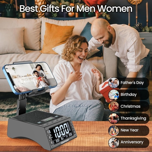 Foto de JTEMAN Gifts for Men Women,Cell Phone Stand with Wireless Bluetooth Speaker,Adjustable Cool Tech Kitchen Gadgets,Unique Birthday Gift Idea for Him, Husband, Boyfriend（Black）