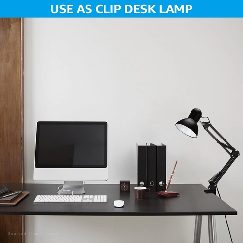 Foto de TORCHSTAR Metal Desk Lamp with Clamp, Swing Arm , Architect Adjustable Gooseneck Table Lamp, Clip Desk Lights for Home Office, Work, Study, Reading, E26 Base, Multi-Joint, Black