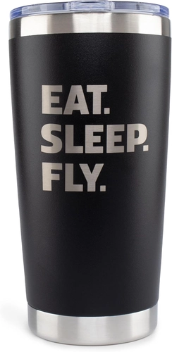Foto de JENVIO Pilot Gifts | 20oz Laser Etched Stainless Steel Travel Tumbler Mug 2 Lids 2 Straws Gift Box and Card Included | Aviation Flight Attendant Airplane Decor Men Christmas