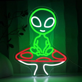 Image of Mushroom Alien Neon Sign for Wall Decor, Zen Alien Led Signs for Room, USB Dimmable Green Alien Neon Lights for Bedroom Home Game Room Party Beer Bar Hip Hop Pub Man Cave Yoga Gifts
