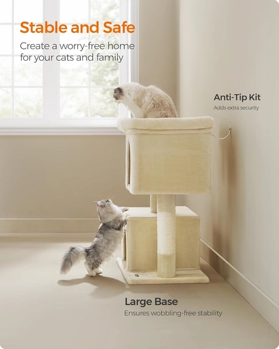 Foto de Feandrea Cat Tree, 39.8-Inch Cat Tower, XL, Cat Condo for Extra Large Cats up to 44 lb, Large Cat Perch, 2 Cat Caves, Scratching Post, Beige UPCT614M01