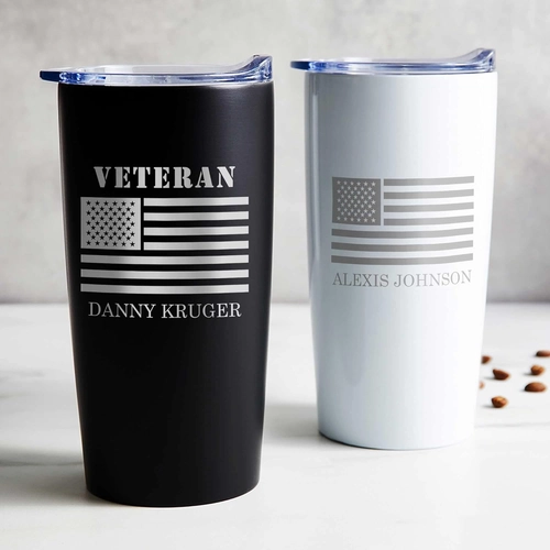 Foto de Lifetime Creations Veteran Tumbler - Engraved Veteran's Day Gifts with USA Flag for Veterans Day Event, Thank You for Your Service, Employees, Community Recognition (Matte Black, Holds 20 ounces)