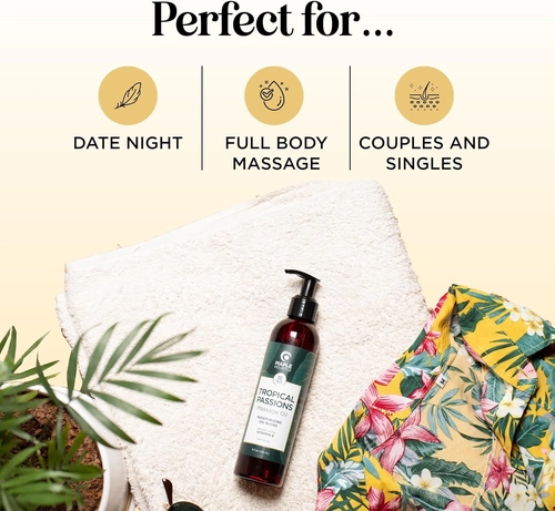 Foto de Tropical Massage Oil for Couples Relaxation - Full Body Massage Oil for Date Night with Smooth Gliding Coconut and Sweet Almond Oil with Mango Scent - Non GMO Gluten Free & Vegan (16 Fl Oz)