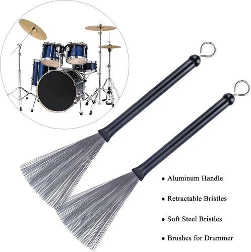 Foto de 2PCS Drum Brushes Retractable Drum Wire Brushes Drum Sticks Brush with Comfortable Aluminum Handles, Perfect Gift for Rock Band, Jazz Folk, Cajon, Drummers, Music Lovers, Beginners (Black)