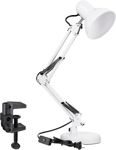Foto de TORCHSTAR Metal Desk Lamp with Clamp, Swing Arm , Architect Adjustable Gooseneck Table Lamp, Clip Desk Lights for Home Office, Work, Study, Reading, E26 Base, Multi-Joint, Black