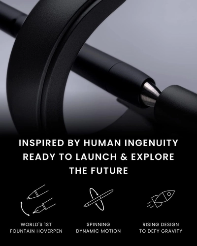 Foto de novium Hoverpen Future Edition - Fountain Pen Made of Metal, Fine Nib, Futuristic Aesthetic, Desk Luxury Pen, Free Spinning Executive Pen, Signing Pen, Gifts for Dad (Deep Black)