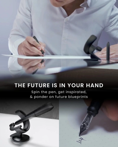 Foto de novium Hoverpen Future Edition - Fountain Pen Made of Metal, Fine Nib, Futuristic Aesthetic, Desk Luxury Pen, Free Spinning Executive Pen, Signing Pen, Gifts for Dad (Deep Black)