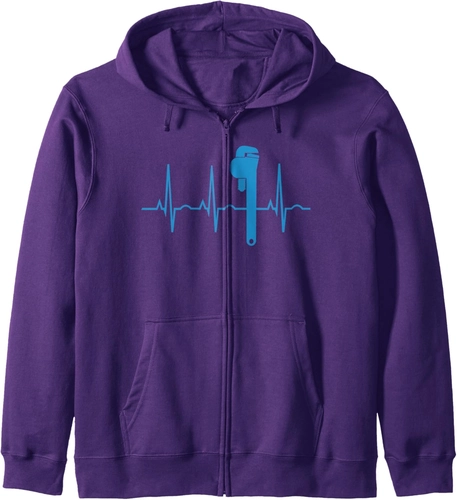 Foto de Funny Plumbing Tools Wrench Heartbeat Plumber Gift For Men Zip Hoodie