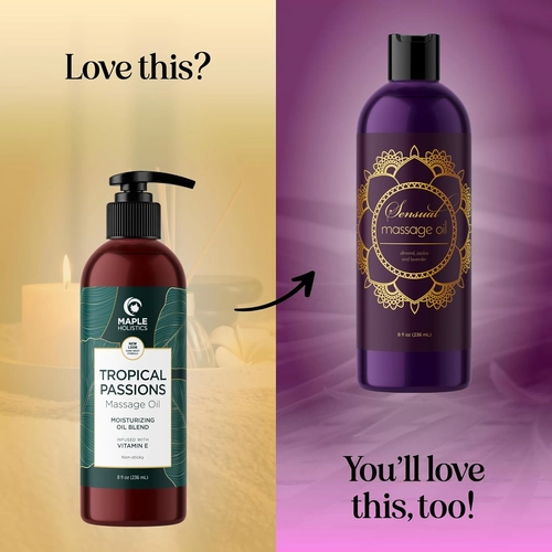 Foto de Tropical Massage Oil for Couples Relaxation - Full Body Massage Oil for Date Night with Smooth Gliding Coconut and Sweet Almond Oil with Mango Scent - Non GMO Gluten Free & Vegan (16 Fl Oz)