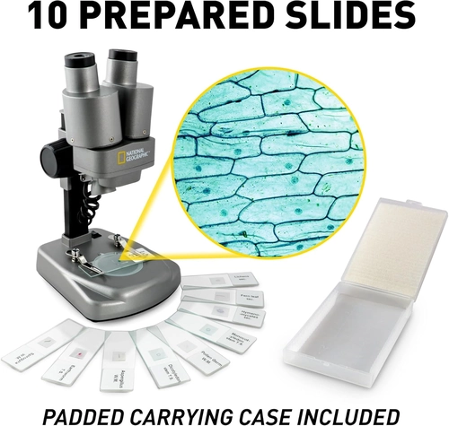 Foto de NATIONAL GEOGRAPHIC Dual LED Kids Microscope - 50+ pc Science Kit with 10 Prepared Slides & 10 DIY Blank Slides, Biology Experiment Activity, Microscope Kit for Kids 8-12 (Amazon Exclusive)