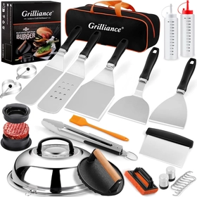 Image of 27pcs Blackstone Griddle Accessories Kit, Flat Top Grill Tools for Camp Chef，Hibachi Enlarged Spatula Gift Set with Basting Cover，Burger Press Patty Maker for Outdoor BBQ Teppanyaki