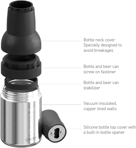 Foto de asobu Frosty Beer 2 Go Vacuum Insulated Double Walled Stainless Steel Beer Can and Bottle Cooler with Beer Opener Eco Friendly and Bpa Free (Silver)