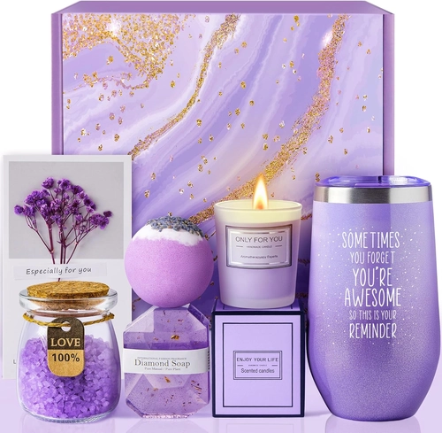 Foto de Gifts for Women, Mom, Wife, Girlfriend, Sister, Her - Happy Birthday, Christmas, Valentine's Day, Mothers Day Gifts - Lavender Spa Gift Basket Set