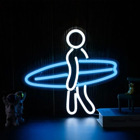 Image of Surfer Neon Sign for Bedroom Wall Decor USB Powered, Surfboard Decor Dimmable Surfer Light Anime Neon Sign for Kids Room Wall Art Birthday Gift 13 * 12 Inches Ice Blue