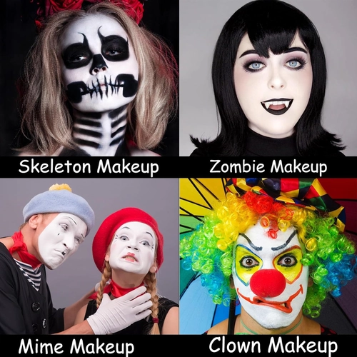 Foto de MEICOLY Clown Makeup Kit,White Black Red Face Body Paint for Halloween Devil Joker Zombie Vampire Skeleton SFX Makeup,Pro Oil Based Body Paint with 6 Painting Brushes,4 Sponges,130g/4.59 oz
