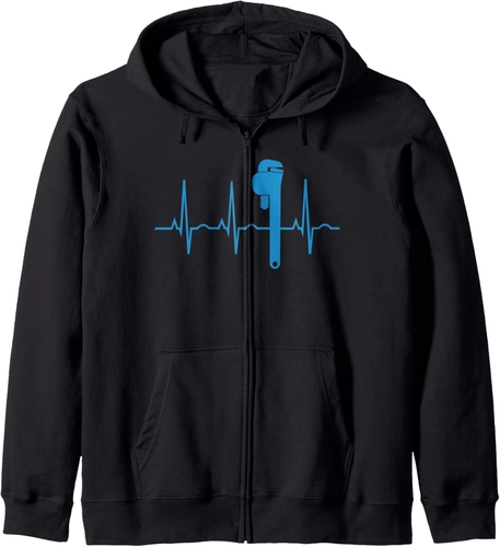 Foto de Funny Plumbing Tools Wrench Heartbeat Plumber Gift For Men Zip Hoodie