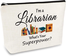 Image of Librarian Gifts for Women Makeup Bag Librarian Thank You Gifts Book Lover Bookworm Gift Cosmetic Bag Pouch Librarian Retirement Gift Birthday Christmas Gift for Librarian Library Reading Organizer