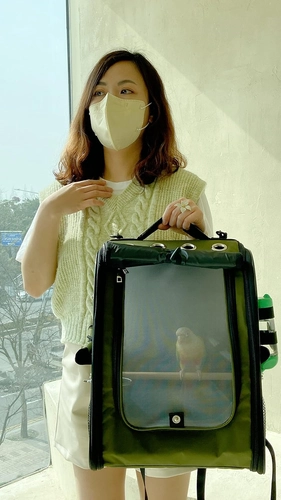 Foto de Bird Carrier Backpack-Parrot Travel Cage with 2PCS Perch and Food Bowl, Stainless Steel Tray (Dark Olive Green)
