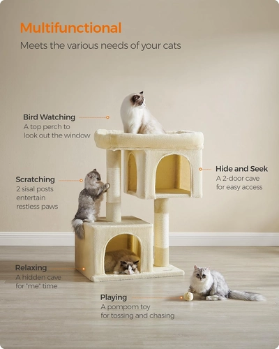 Foto de Feandrea Cat Tree, 39.8-Inch Cat Tower, XL, Cat Condo for Extra Large Cats up to 44 lb, Large Cat Perch, 2 Cat Caves, Scratching Post, Beige UPCT614M01