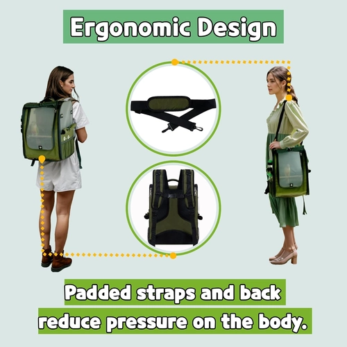 Foto de Bird Carrier Backpack-Parrot Travel Cage with 2PCS Perch and Food Bowl, Stainless Steel Tray (Dark Olive Green)