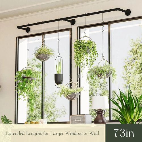 Foto de Plant Hanger Indoor with 6 Hanging Chains Hanging Planters for Indoor Plants Hanging Plant Holder Black Metal Rod(Pot not Included