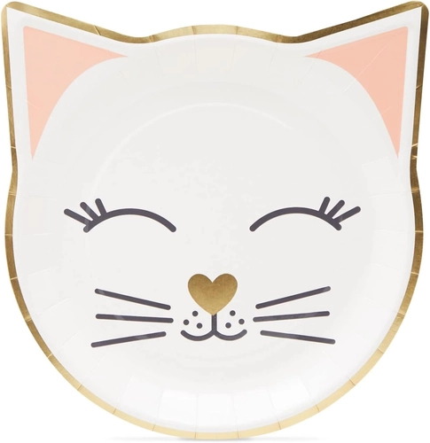 Foto de BLUE PANDA 144 Pieces Cat Themed Birthday Party Supplies, Kitty Dinnerware Set with Plates, Napkins, Cups, and Cutlery (Serves 24)