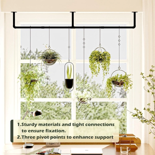 Foto de Plant Hanger Indoor with 6 Hanging Chains Hanging Planters for Indoor Plants Hanging Plant Holder Black Metal Rod(Pot not Included