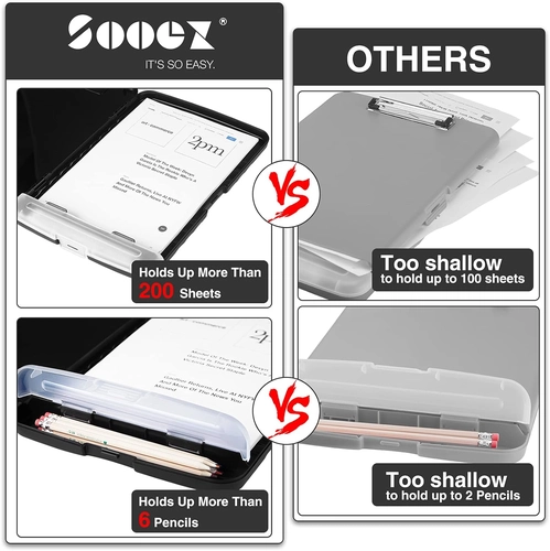 Foto de Sooez Clipboard with Storage, High Capacity Nursing Clipboard with Pen Holder, Heavy Duty Plastic Clipboard, Teacher Must Haves School Office Supplies