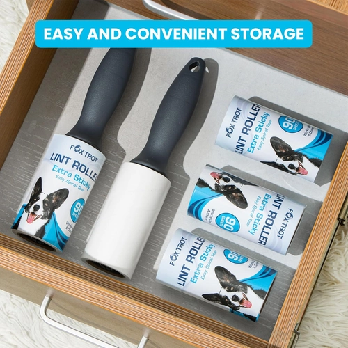 Foto de Lint Rollers for Pet Hair Extra Sticky - includes 450 Sheets/5 Lint Roller Refills with 2 Durable Handles - Pet Hair Roller for Clothes - Lint Remover for Clothes, Furniture, Carpet by Fox Trot