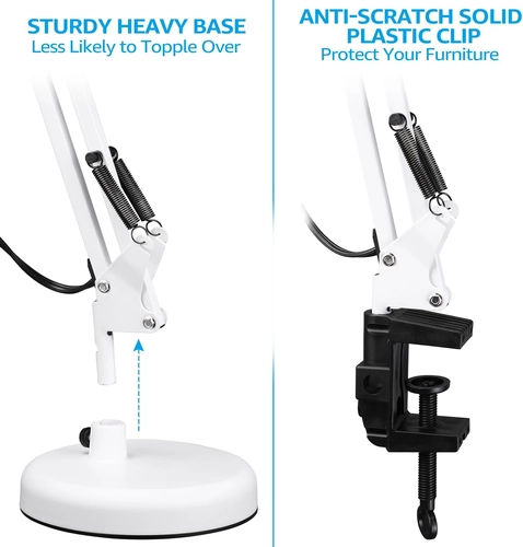 Foto de TORCHSTAR Metal Desk Lamp with Clamp, Swing Arm , Architect Adjustable Gooseneck Table Lamp, Clip Desk Lights for Home Office, Work, Study, Reading, E26 Base, Multi-Joint, Black