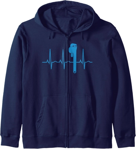 Foto de Funny Plumbing Tools Wrench Heartbeat Plumber Gift For Men Zip Hoodie