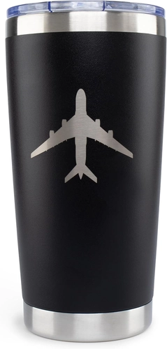 Foto de JENVIO Pilot Gifts | 20oz Laser Etched Stainless Steel Travel Tumbler Mug 2 Lids 2 Straws Gift Box and Card Included | Aviation Flight Attendant Airplane Decor Men Christmas