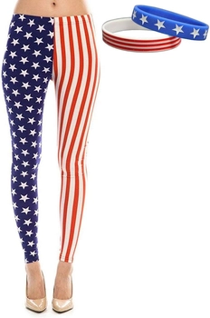Image of American Flag Patriotic Leggings and Bracelet Bundle