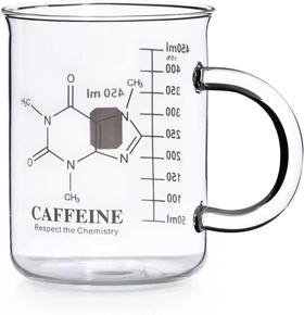 Image of Caffeine Beaker Mug, Caffeine Molecule Mug - Chemistry Mug 16 oz Borosilicate Glass Coffee Mugs with Handle and Measuring for Coffee, Latte, Tea or Hot and Cold Beverage - Tea Coffee Mug