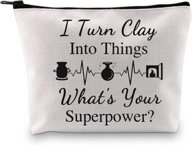 Image of G2TUP Ceramic Artist Gift I Turn Clay Into Things Makeup Bag Potter Pottery Art Cosmetic Bag Pot Making Lover Gift Pottery Artist Zipper Travel Bag (I Turn Clay Into White Bag)