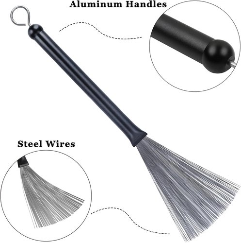 Foto de 2PCS Drum Brushes Retractable Drum Wire Brushes Drum Sticks Brush with Comfortable Aluminum Handles, Perfect Gift for Rock Band, Jazz Folk, Cajon, Drummers, Music Lovers, Beginners (Black)