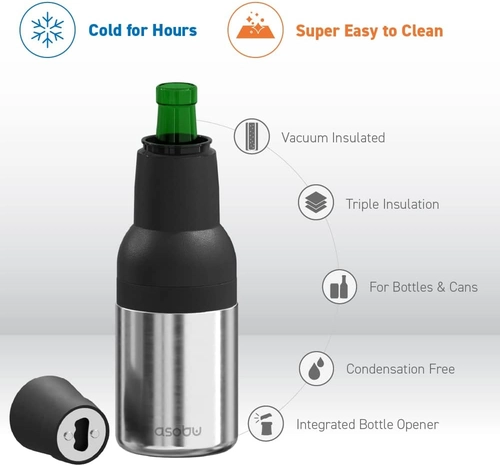Foto de asobu Frosty Beer 2 Go Vacuum Insulated Double Walled Stainless Steel Beer Can and Bottle Cooler with Beer Opener Eco Friendly and Bpa Free (Silver)