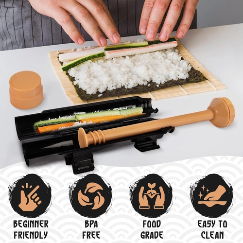 Foto de Sushi Making Kit Bazooka Sushi Maker Kit, Bamboo Sushi Kit Sushi Rolling Mat,Set for Beginners DIY Sushi at Home Easy Roll & Create Delicious Sushi Roller Sushi Knife Sushi Bamboo Roller, USDA Organic