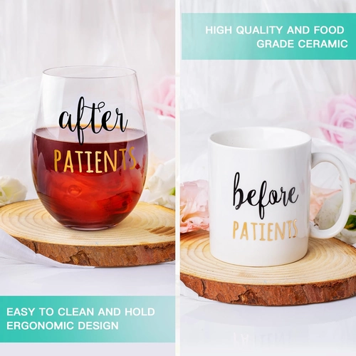Foto de Before Patients, After Patients 11 oz Coffee Mug and 18 oz Stemless Wine Glass Candle Gifts Set Idea for Nurses, Doctors, Dentists, Hygienists, Physician Nurses' week Graduation Birthday Gifts…