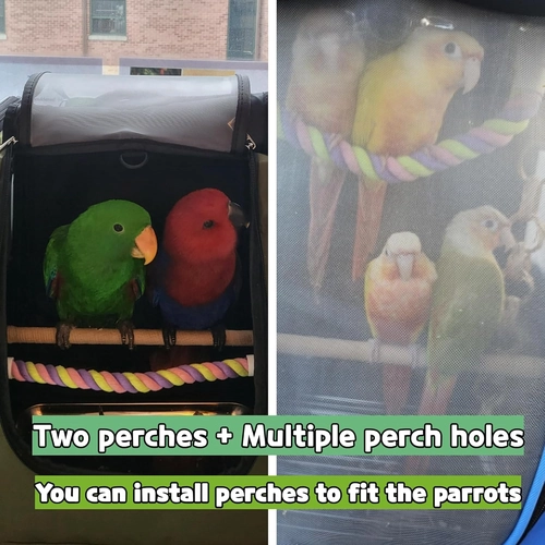 Foto de Bird Carrier Backpack-Parrot Travel Cage with 2PCS Perch and Food Bowl, Stainless Steel Tray (Dark Olive Green)