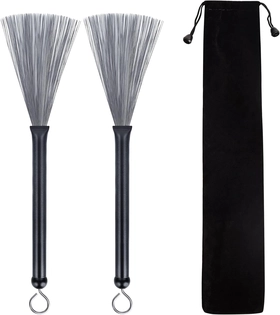 Image of 2PCS Drum Brushes Retractable Drum Wire Brushes Drum Sticks Brush with Comfortable Aluminum Handles, Perfect Gift for Rock Band, Jazz Folk, Cajon, Drummers, Music Lovers, Beginners (Black)