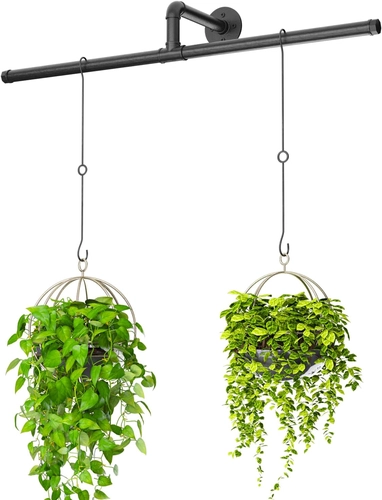 Foto de Plant Hanger Indoor with 6 Hanging Chains Hanging Planters for Indoor Plants Hanging Plant Holder Black Metal Rod(Pot not Included