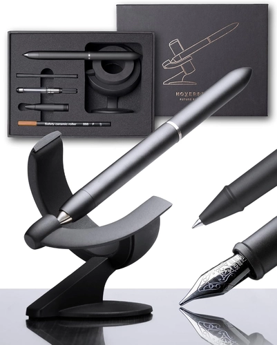 Foto de novium Hoverpen Future Edition - Fountain Pen Made of Metal, Fine Nib, Futuristic Aesthetic, Desk Luxury Pen, Free Spinning Executive Pen, Signing Pen, Gifts for Dad (Deep Black)