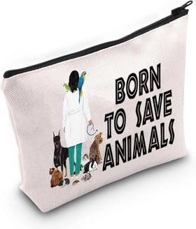 Image of LEVLO Veterinarian Cosmetic Make Up Bag Veterinary Technician Gift Born To Save Animals Makeup Zipper Pouch Bag For Veterinarian Assistant Student (To Save Animals)