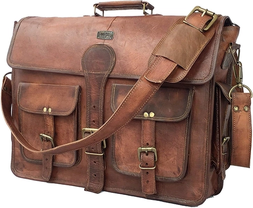 Foto de cuero Leather Messenger Bag for Men, 18 Inch Laptop Bag, Crossbody Bag Men, Vintage Handmade Leather Satchel Bag Men, Full Grain Business Briefcase Shoulder Bag for Office/Work/Travel - Dark Brown