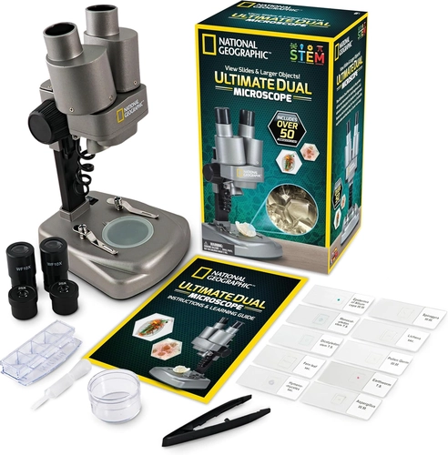 Foto de NATIONAL GEOGRAPHIC Dual LED Kids Microscope - 50+ pc Science Kit with 10 Prepared Slides & 10 DIY Blank Slides, Biology Experiment Activity, Microscope Kit for Kids 8-12 (Amazon Exclusive)