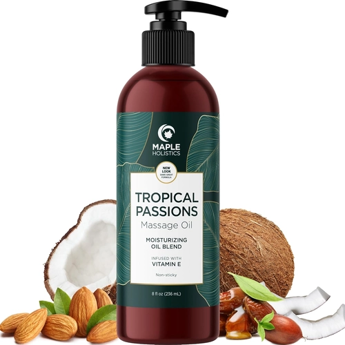 Foto de Tropical Massage Oil for Couples Relaxation - Full Body Massage Oil for Date Night with Smooth Gliding Coconut and Sweet Almond Oil with Mango Scent - Non GMO Gluten Free & Vegan (16 Fl Oz)
